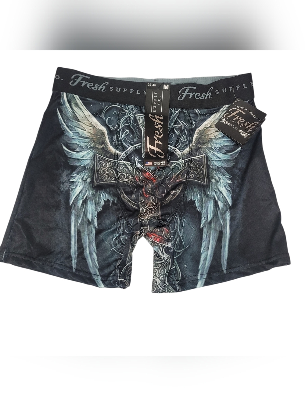 Angel Wing & Cross Graphic Boxer Briefs Fresh Supply Co. Size Medium New